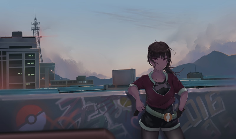 outdoors, cloud - sky, child, lifestyles, Pokémon, childhood, hairstyle, built structure, Pokemon Go, girls, casual clothing, sky, 8K, leisure activity