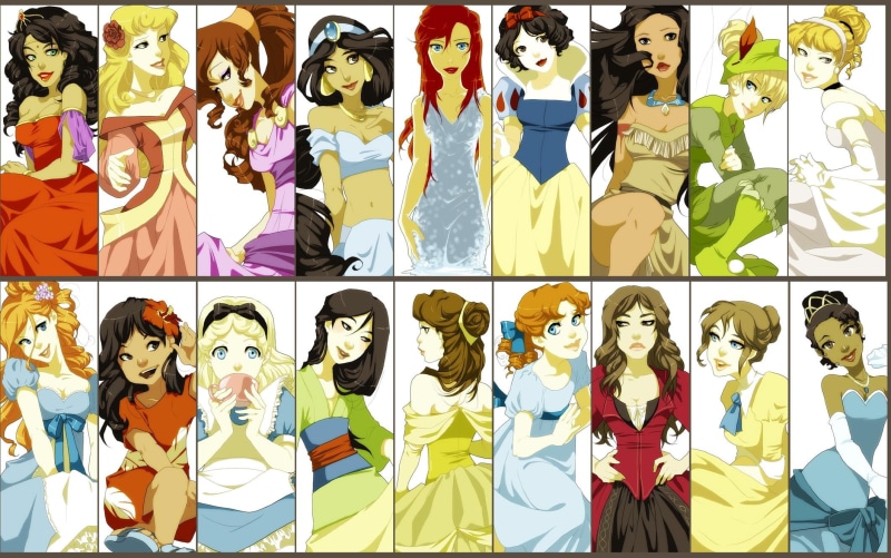 Aladdin, group of people, cartoon, child, women, computer Graphic, fashion, cute, Pocahontas, people, digital composite, cheerful, multi colored, Mulan