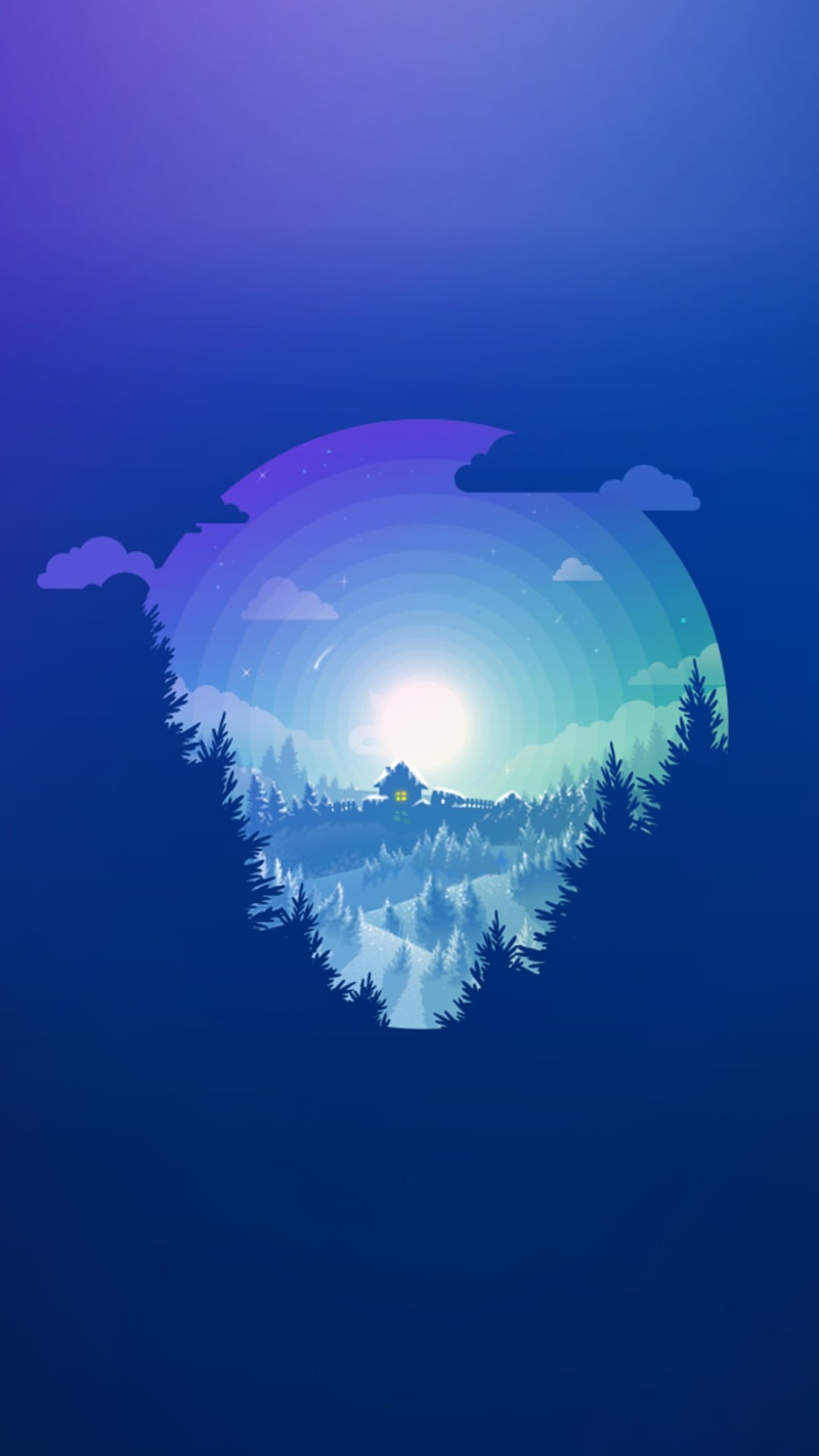 purple, sky, tree, blue background, animal, nature, plant, digital composite, winter, blue, copy space, beauty in nature, bright, water, minimalism