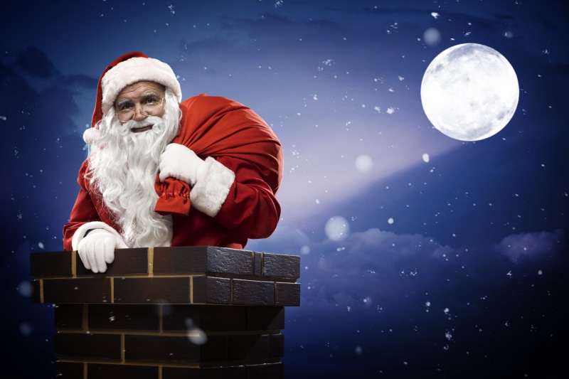 snow, santa, Christmas tree, people, red, chimney, Santa Claus, men, space, Merry Christmas, holiday, december, santa Hat, costume, front view, astronomy