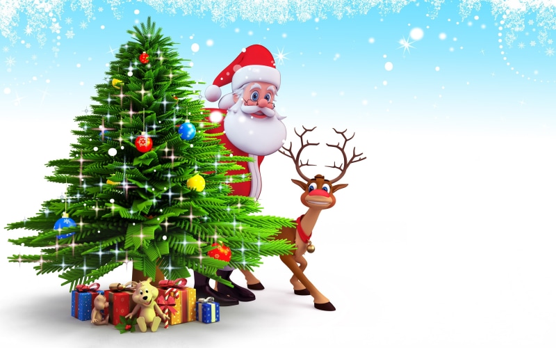 2K, tree, christmas, year, reindeer, claus, snow, santa