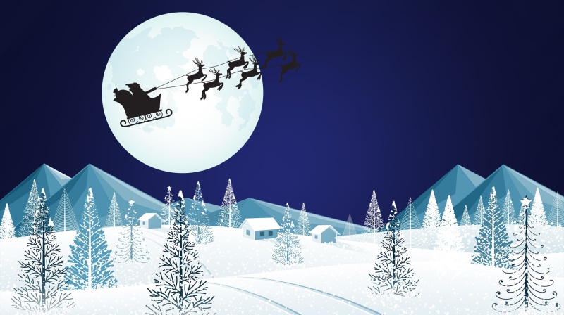 Art, Holiday, Minimalism, Mood, Tree, Santa Claus, The moon, Christmas, Background, Silhouette, New Year, 2K