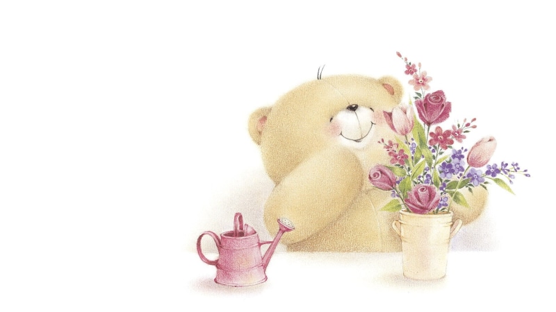 indoors, animal representation, flower, cut out, illustration, pink color, pink, Forever Friends Deckchair bear, flowers, no people, nature, vase, beige