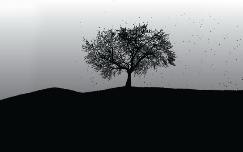 single tree, tranquil scene, illustration, nature, landscape, forest, outdoors, no people, vector, tree Trunk, grass, sky, land, white, environment, clip