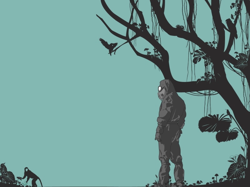 man, silhouette, plant, vector, art and craft, forest, tree, leaf, clip, nature, person, low angle view, representation, branch, costume, illustration