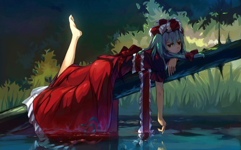 clothing, girl, sea, outdoors, lifestyles, night, 2K, illustration, floating on water, men, people, young adult, women, blue, young women, fairy Tale