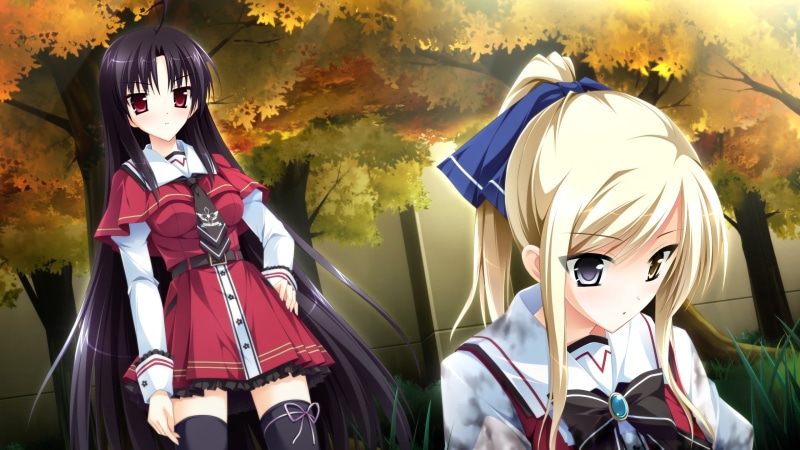 leaves, black, anime, nature, tree, focus on foreground, haired, outdoors, girl, day, park, costume, 2K, halloween, representation, female, male likeness