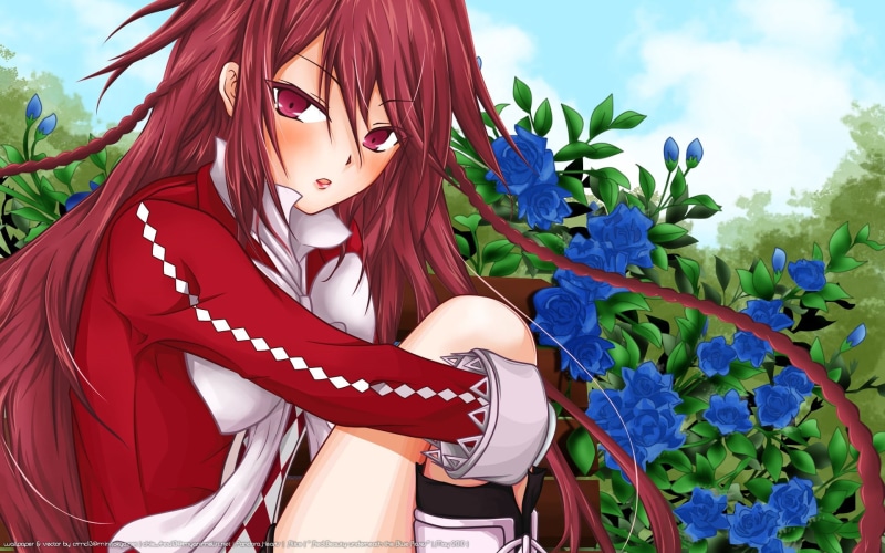 blue, beautiful woman, real people, plant, portrait, fashion, clothing, roses, forest, outdoors, girl, wallapper, hairstyle, pandora hearts, human Face