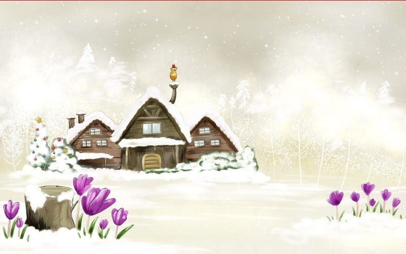celebration, holiday, tree, building, snowflake, computer Graphic, ice, illustration, cabin, flowers, drawing, architecture, image, gift, flower, house