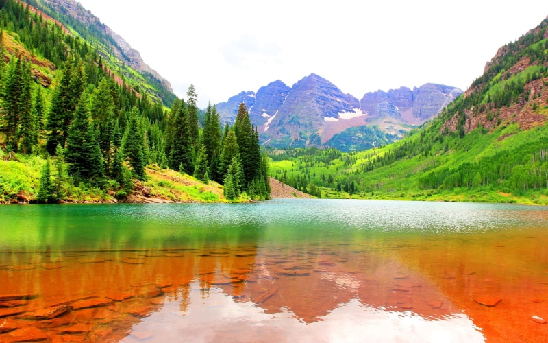 USA, Colorado, Trees, Lake, Maroon, 2K, Bells, Mountains