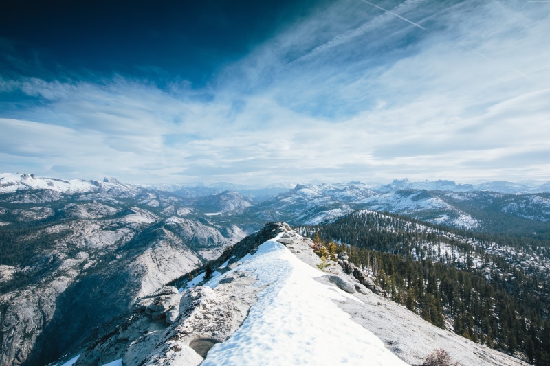 tranquility, snowcapped mountain, sky, no people, 8k, 4k, nature, outdoors, Yosemite, winter, mountain, cold temperature, forest, mountain peak, 5k, cloud - sky