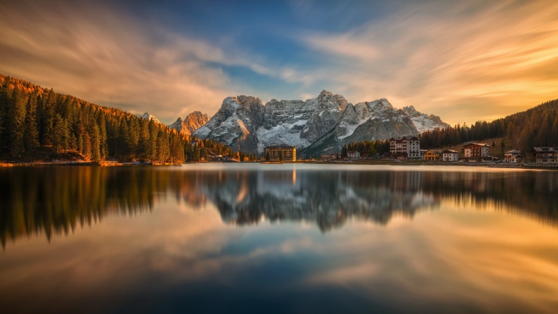 tree, nature, no people, mountain range, snowcapped mountain, reflection, 1080P, scenics - nature, cloud - sky, formation, forest, tranquil scene, snow