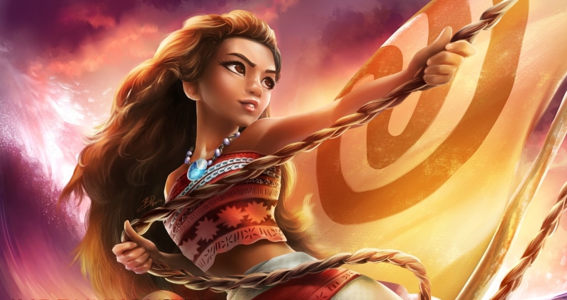 film, animated, cinema, sky, Moana, sail, 1080P, raft, sailing, girl, kumo, sea, movie, animated movie, necklace, cloud