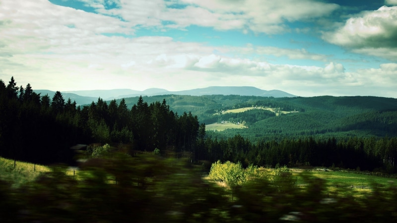environment, valley, green Color, growth, tranquil Scene, mountain, 2K, no People, grass, lake, cloud - Sky, hill, landscape, sun, pine Tree, color Image