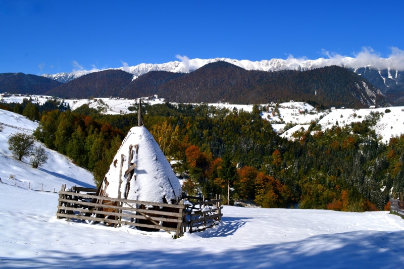 carpathians, 4K, outdoors, architecture, mountain range, winter, Landscape, scenics - nature, snowcapped mountain, no people, day, moeciu, sky, built structure
