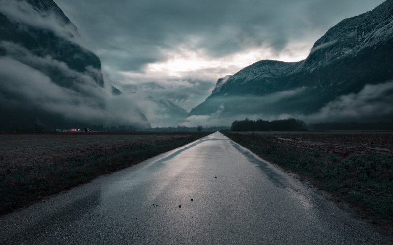 tranquility, road, environment, transportation, scenics - nature, beauty in nature, cloud - sky, landscape, no people, 1080P, vanishing point, storm, diminishing perspective