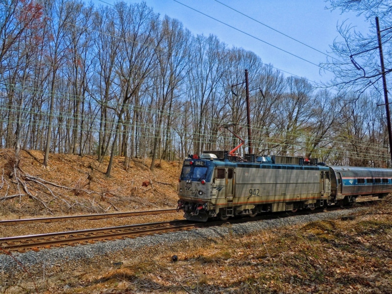 Amtrak, passenger train, track, treees, mode of transport, hdr, Transportation, sky, nature, travel, electricity, no people, outside, land vehicle, day