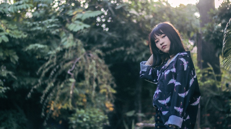 robe, teenager, tree, plant, coat, young adult, purple, winter, human, girls, black, near, fashion, child, evening dress, costume, wearing, fir, 5K, warm clothing