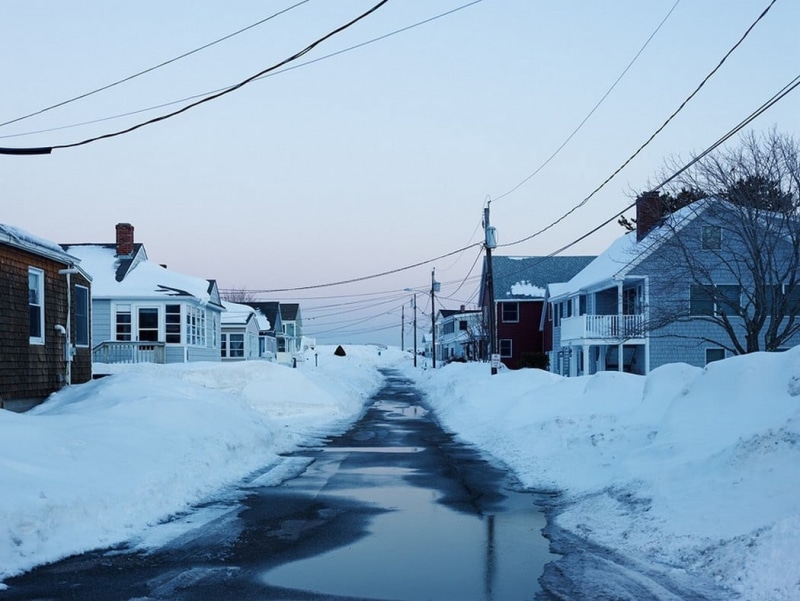 transportation, winter, building exterior, building, town, concrete, electricity, residential district, street, built structure, white color, white, day