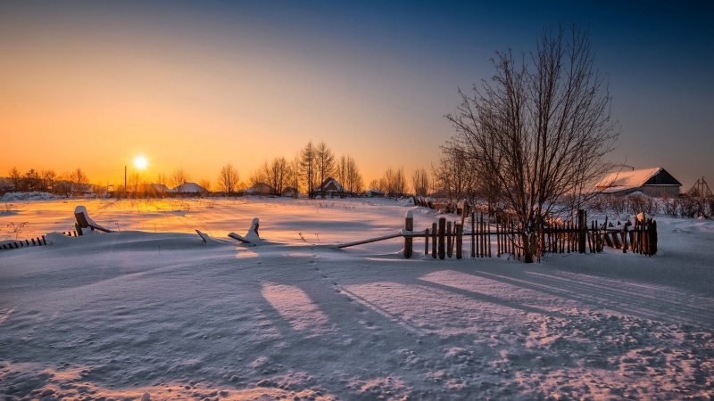 2K, Snow, Trees, Sunset, Winter, House, Fence