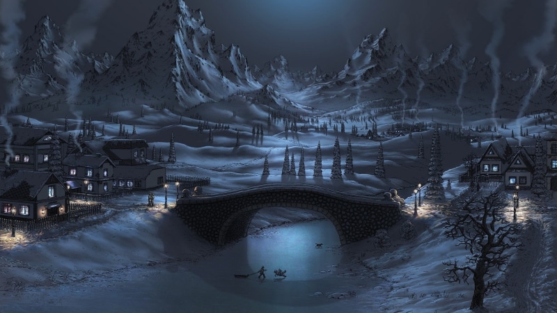 digital/artwork, winter, hd, 1080P, snow, mountains, town