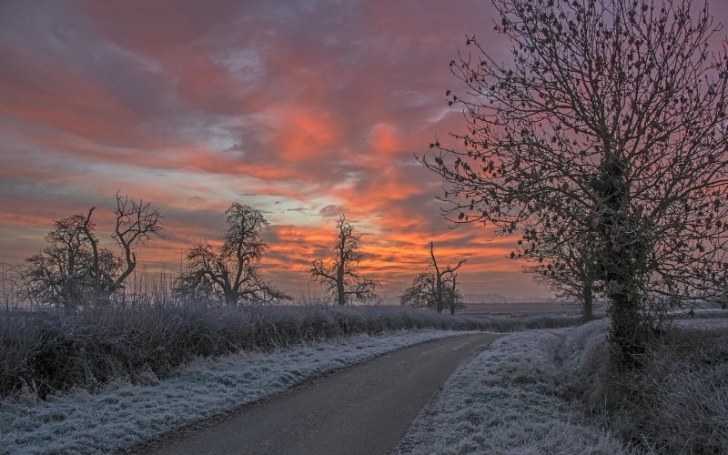 sky, clouds, sunrise - sunset, high, sunrise, landscapes, 1080P, resolution, orange, snow, sunset, winter