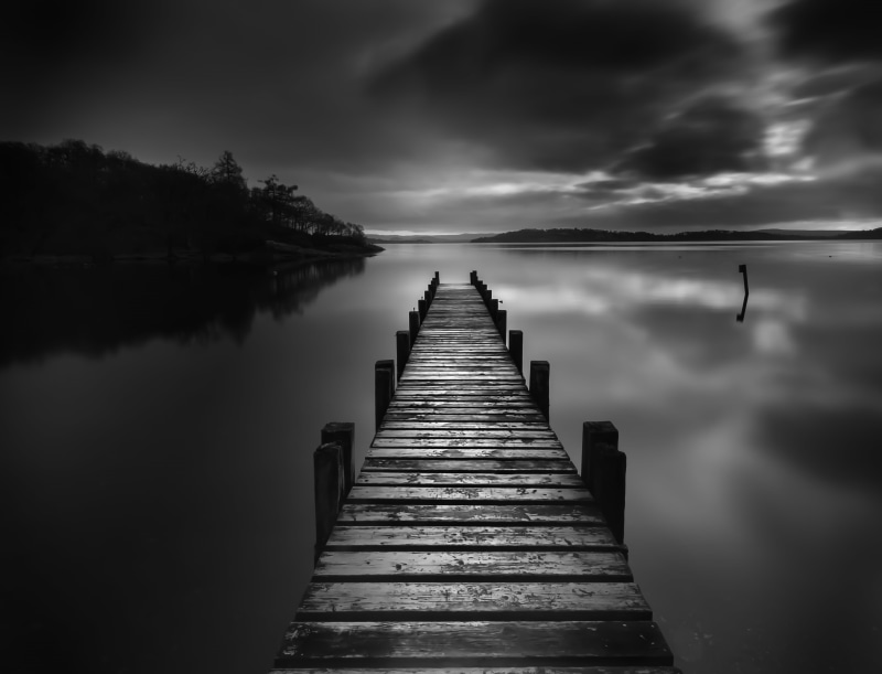 photography, explored, Highlands, Long exposure, sea, blackandwhite, atmosphere, pier, grayscale, Jetty, Calm, outdoors, Water, bw, lomond, 4K, Scotland