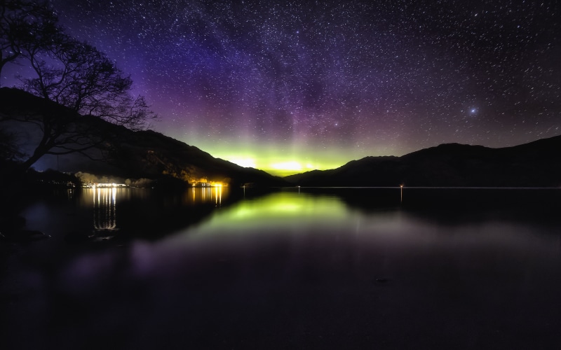 constellation, milky Way, science, scotland, tree, tranquil Scene, landscape, space and astronomy, galaxy, night, outdoors, space, dark, moon, scenics - nature