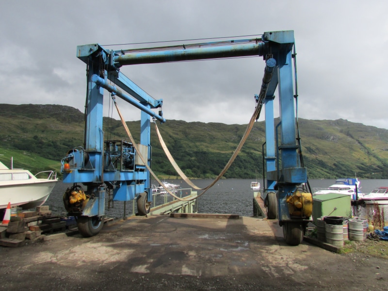 boat, metal, trossachs, boat hoist, non-urban scene, loch lomond, mountain, engineering, architecture, technology, harbor, day, industrial equipment, port