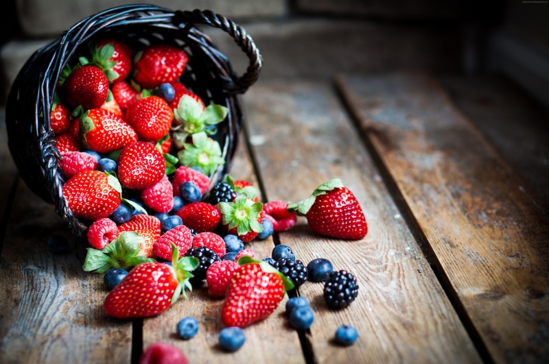 raspberry, food, berries, strawberry, fruit, summer, blackberry, 4K, basket.