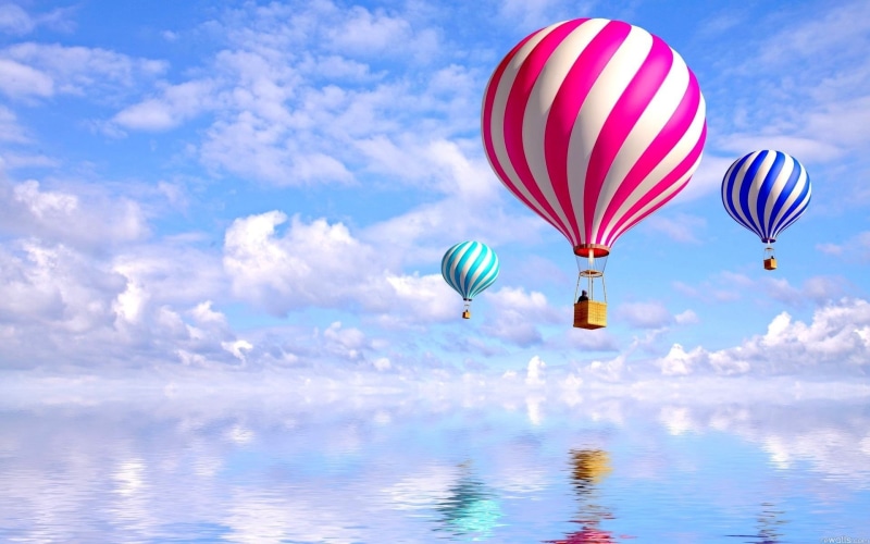 mode of transportation, balloon, day, multi colored, hot air balloon, adventure, blue, cloud - sky, reflection, scenics - nature, ball, freedom, sky, 1080P