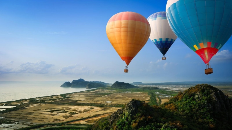mode of transportation, cyan, hill, mountain, ballooning festival, no people, day, transportation, scenics - nature, freedom, flying, hot air balloon, 1080P