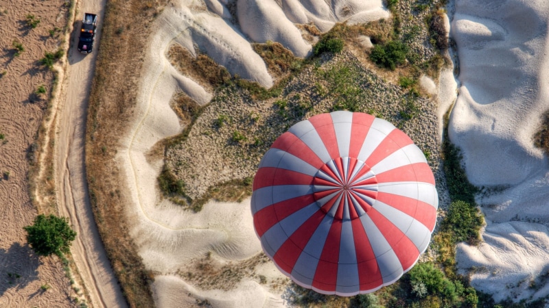 Cappadocia, pattern, car, birds eye view, no people, day, sand, growth, tree, 1080P, striped, high angle view, leisure activity, blue, rock, red, sunlight