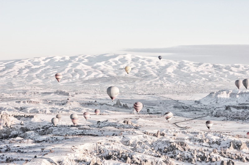 landscape, men, event, flying, 5K, solid, sky, assorted, nature, hot air, animal themes, snow, land, hot air balloon, color, turkey - Middle East, daytime
