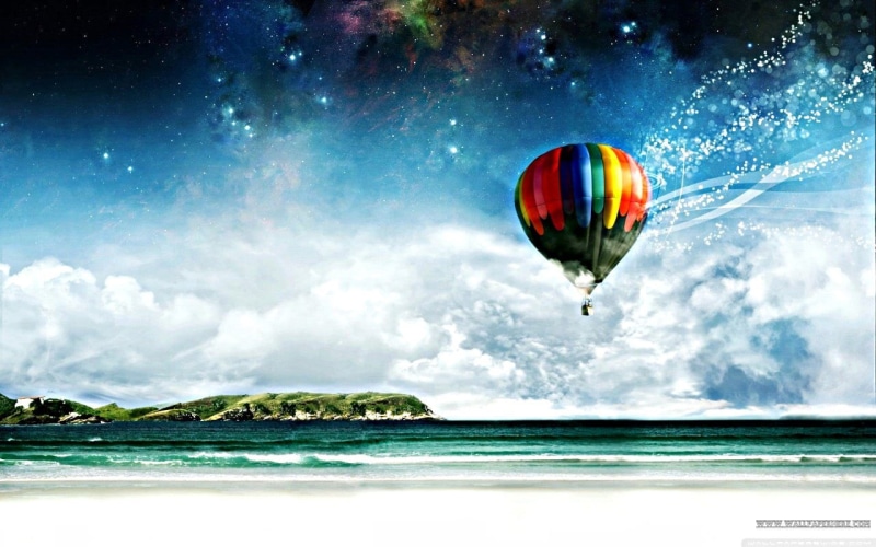 artwork, transportation, stars, water, sky, cloud - sky, 720P, waterfront, parasailing, beauty in nature, multi colored, nature, outdoors, flying, tranquil scene
