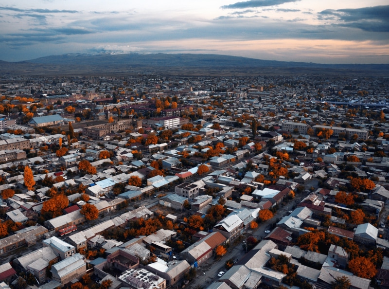 Scenery, day, roof, townscape, aerial view, fall trees, Aerial, plant, residential district, cityscape, settlement, nature, Houses, built structure, 4K