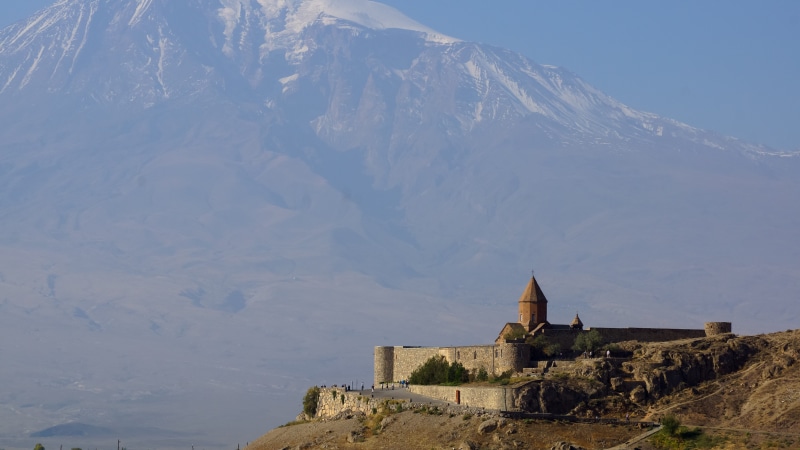 Ararat, built structure, sky, nature, christian, travel, christianity, mountain, place of worship, caucasus, Armenia, belief, the past, landscape, landmark