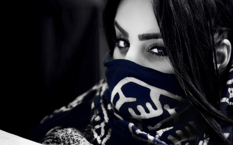 selective, armenia, mask, models, scarf, 1080P, wearing, photography, face, gothic, woman, eyes, ann, grayscale, pov