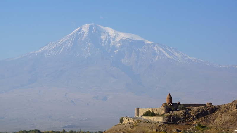 capped, beauty in nature, scenics - nature, fort, travel destinations, sky, landmark, christianity, landscape, tourism, mountain, building, orthodox, ararat