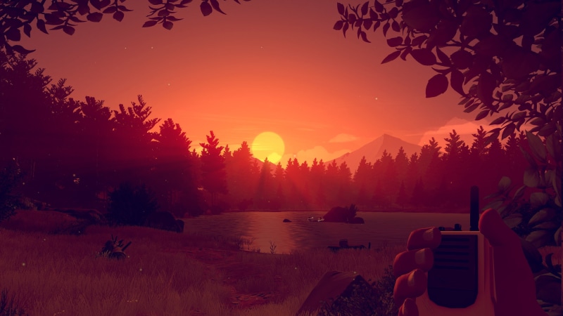 idyllic, sunset, scenics - nature, beauty in nature, 2K, nature, water, tranquility, artwork, Firewatch, lake, Campo Santo, orange color, mountain, tranquil scene