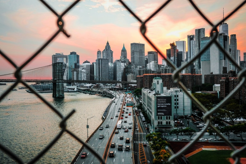 financial district, buildings, city, tall - high, skyscraper, view, modern, cityscape, 5K, chainlink fence, nature, travel destinations, road, near, top