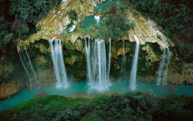 1080P, nature, flowing, outdoors, day, cliff, aerial view, no people, flowing water, cave, scenics - nature, forest, travel destinations, water, rock - object