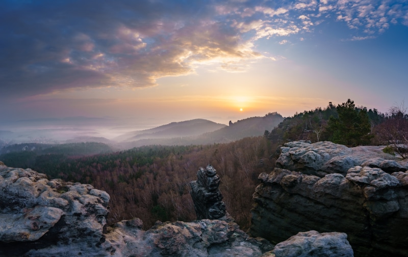 sky, Mountain, Felsen, Sunrise, Elbsandsteingebirge, forest, summer, Morgen, dawn, nature, SEL, Landscape, sunset, Sony, Spring, scenics, Outdoor, Germany