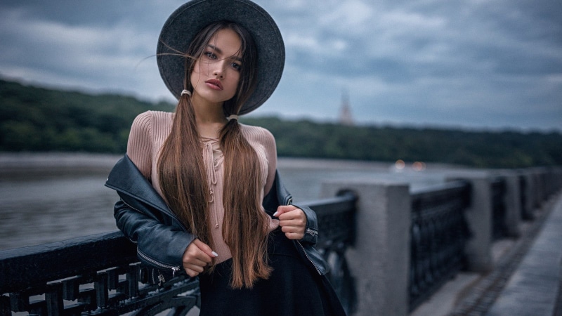Anastasia Lis, pigtails, one person, river, beautiful woman, cloud - sky, 720P, women, waist up, long hair, brunette, lifestyles, sky, hat, face, adolescence