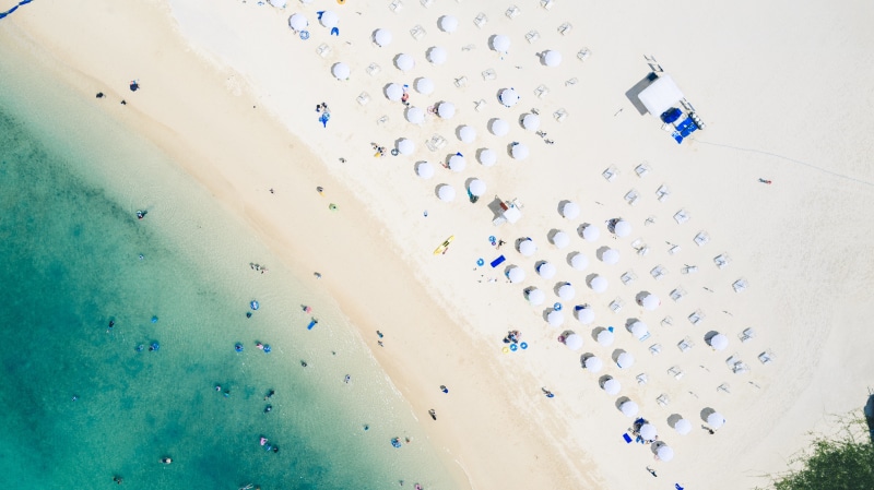 play, beach, aerial view, high angle view, seashore, 4K, eyeview, flying, adventure, plant, resort, holiday, day, confetti, sand, mid-air, large group of people