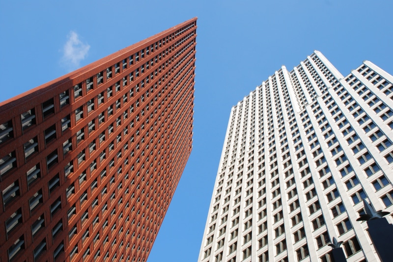 buildings, architecture, tall - High, financial district, 4K, sky, skyscrapers, built Structure, eyeview, low Angle View, tower, modern, apartment, worm