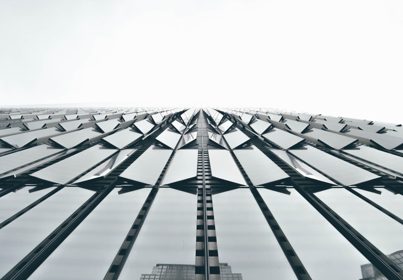 2K, modern, office building exterior, low angle, urban Scene, built Structure, low, alloy, sky, clear sky, low angle view, city, architectural, connection