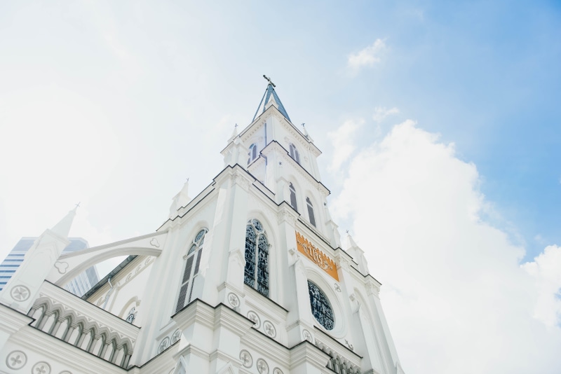 building exterior, s, ornate, belief, architecture, worm, church, religion, spire, sky, nature, photography, 5K, angle, place of worship, blue, cloud - sky