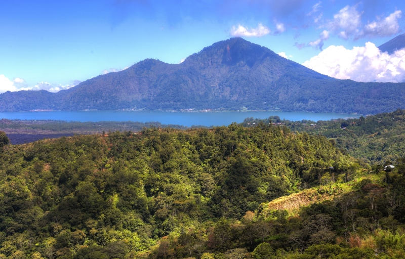 sky, outdoors, near, Island, blue, Bergsee, body, mountain, landscape, highlands, Kintamani, 4K, Mountain  Lake, Vulkan, Indonesia, Asia, forest, Volcano
