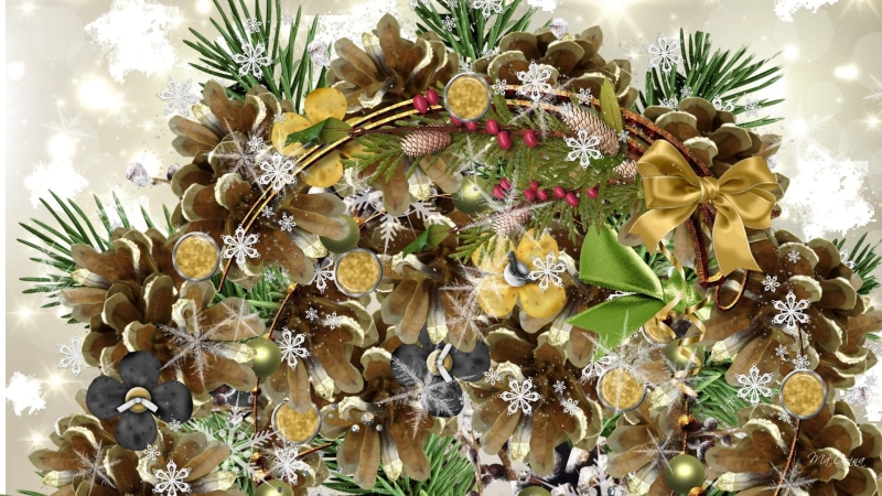 winter, 1080P, new year, christmas, flakes, cones, holiday, tree, 3d and abstrac, spruce, snowflakes, berries, pinecones